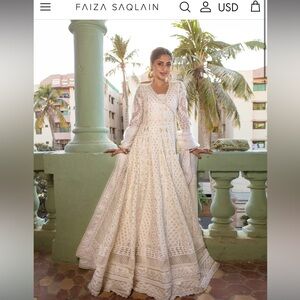 Faiza Saqlain Fancy Heavy White Gown Pakistani Outfit